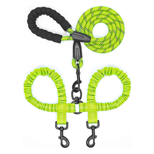 Double dog leash coupler from Zuka & Co. designed for walking two dogs comfortably and securely at the same time.