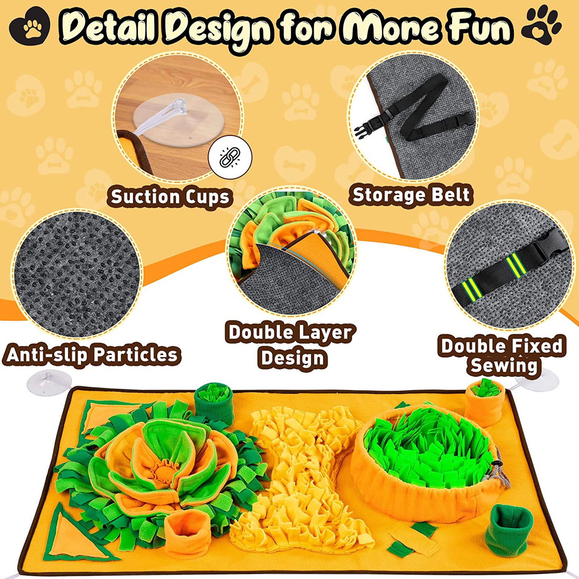 Zuka & Co. SniffGarden pet snuffle mat with treat-hiding puzzle, suction cups, and storage strap for dogs and cats.