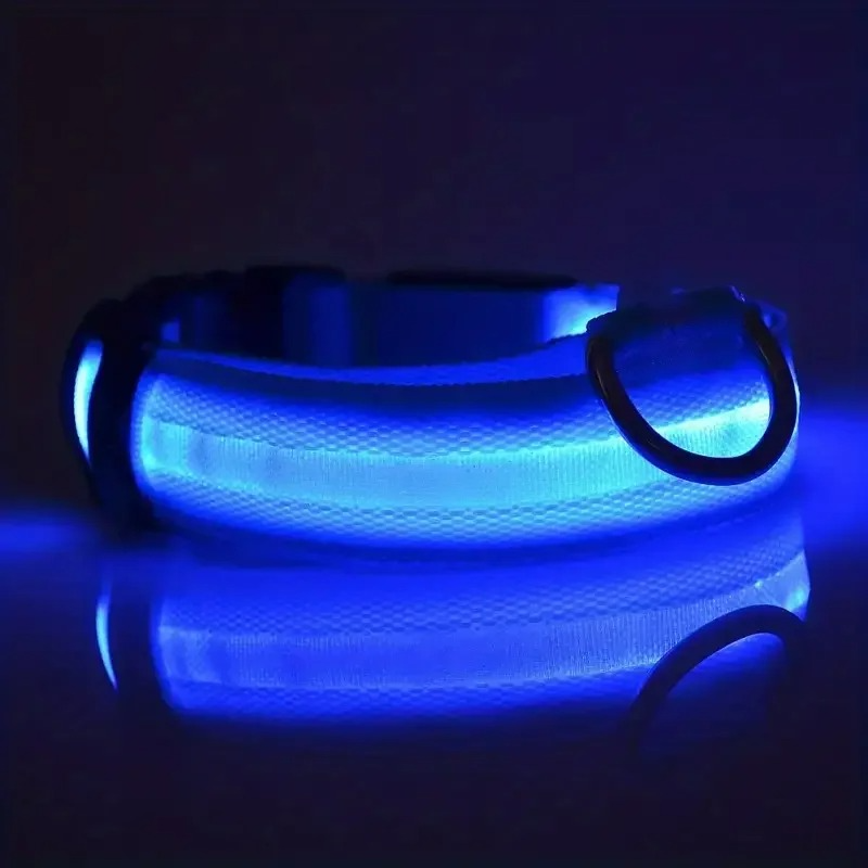 GlowPup™ LED light-up dog collar by Zuka & Co. waterproof, adjustable with three flash modes and a strong leash ring in XS–XL sizes.