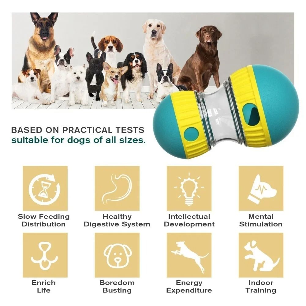 Zuka & Co. BiteRoll™ interactive treat dispenser puzzle toy with adjustable slow-feeder, holding 5.29 oz of kibble for pets.