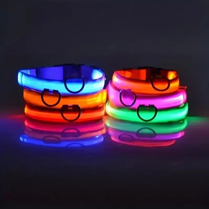 GlowPup™ LED light-up dog collar by Zuka & Co. waterproof, adjustable with 3 flash modes and strong leash ring in XS–XL sizes.