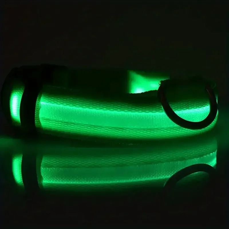 GlowPup™ LED dog collar by Zuka & Co. with waterproof design, adjustable fit, three flash modes, and sturdy leash ring.