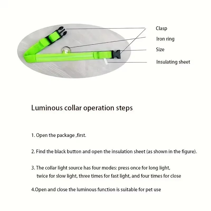 GlowPup™ LED dog collar by Zuka & Co. waterproof, adjustable collar with 3 flashing modes and a sturdy leash ring in XS–XL size.