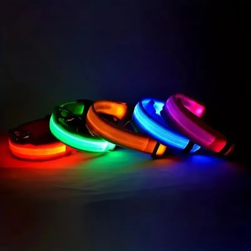 GlowPup™ LED light-up dog collar by Zuka & Co. Waterproof, adjustable with 3 flash modes and strong leash ring in XS–XL sizes.