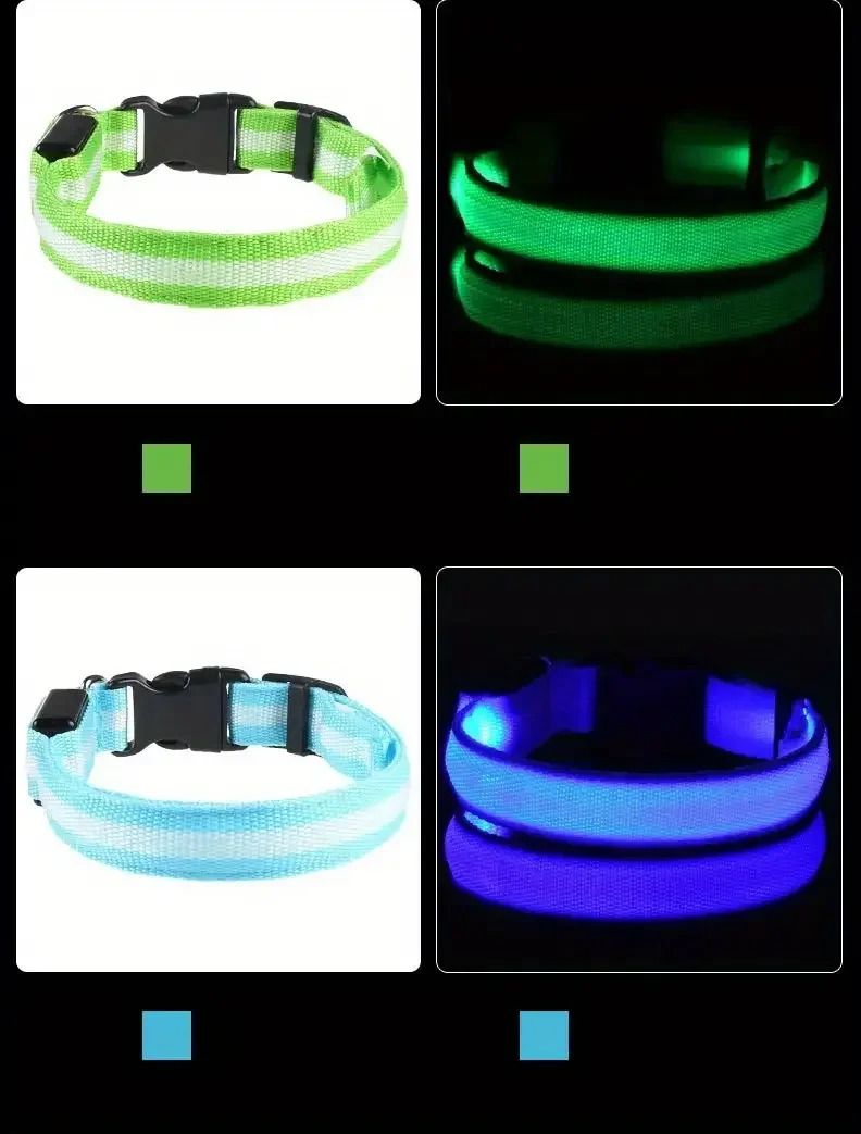 GlowPup™ LED dog collar by Zuka & Co. waterproof, adjustable collar with 3 flash modes and sturdy leash ring in XS–XL size.